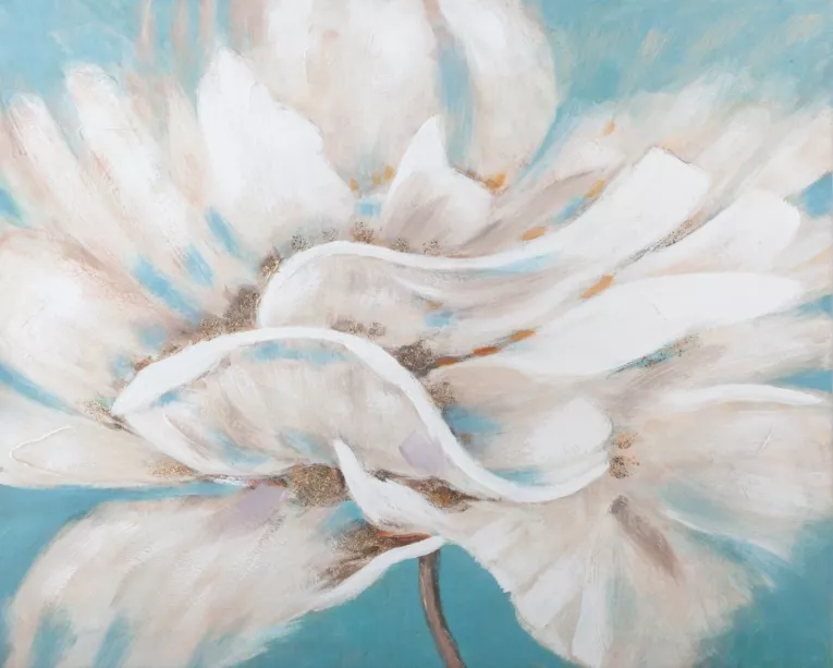 Obraz FLOWERY 2 ręcznie malowany na płótnie kwiat podkreślony złotymi akcentami