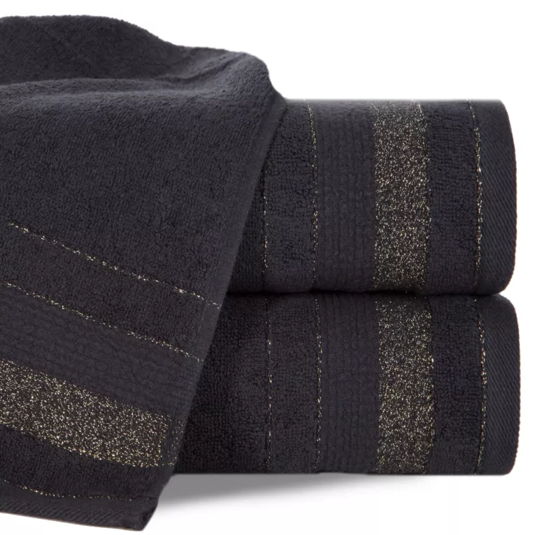 Ręcznik kąpielowy 50x90 cm bawełniany kolor czarny w pasy przetykany błyszczącą nicią 500 g/m2 APRIL