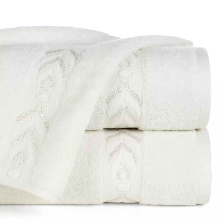 Ręcznik kąpielowy 50x90 cm bawełniany kolor kremowo, złoty zdobiony metaliczna nicią 500 g/m2 KALISTO