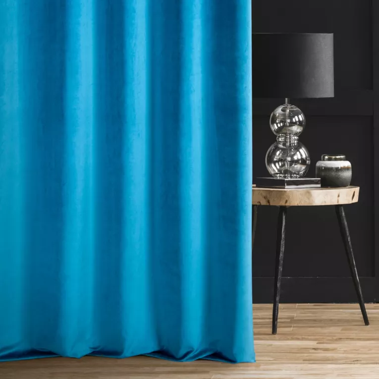 Zasłona szyta na taśmie 5 cm WALDO turkusowa ze szlachetnej grubej tkaniny welwetowej o gramaturze 400g/m2