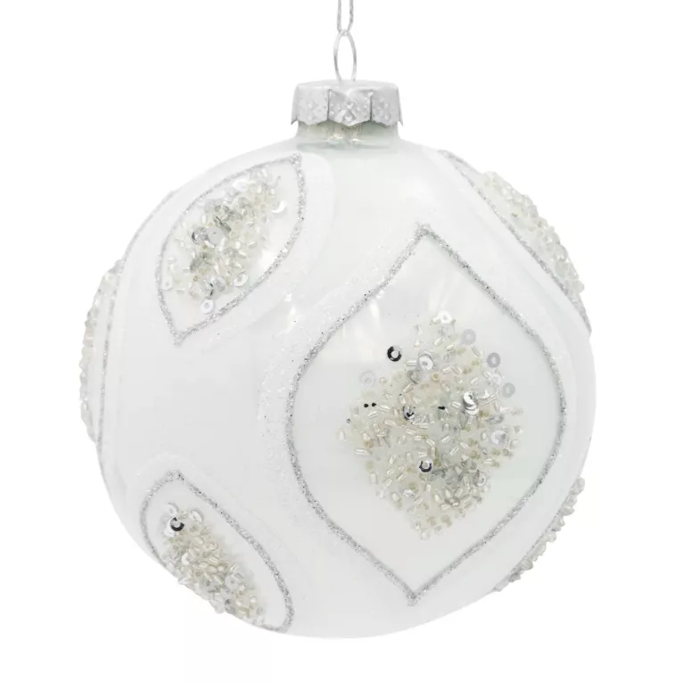 Szklana bombka choinkowa ręcznie zdobiona lśniącymi kryształkami