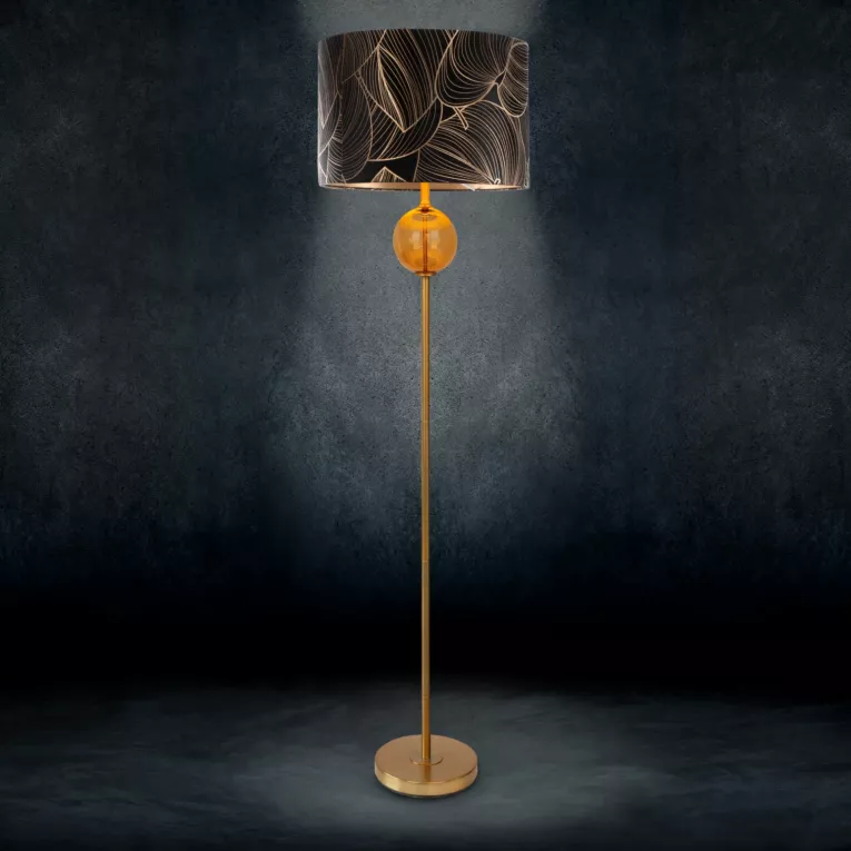 LIMITED COLLECTION Lampa stojąca VICTORIA 2 z podstawą łączącą szkło i metal oraz welwetowy abażur