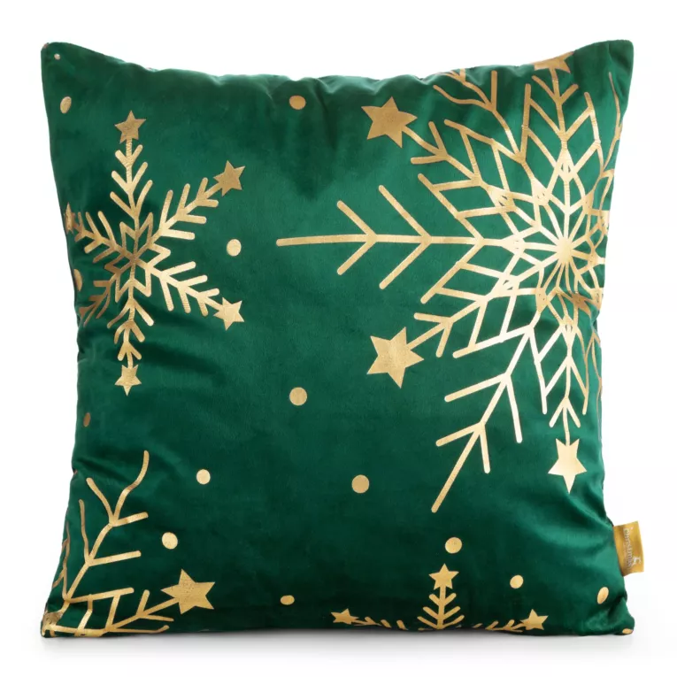 Poszewka na poduszkę świąteczna 45x45 cm welwetowa zdobiona nadrukiem szampańskich śnieżynek