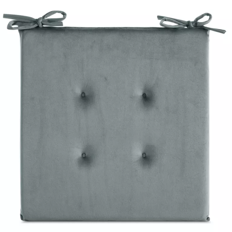 Poduszka na krzesło 40 x 40 x 3 cm  welwetowa morska z ozdobnym pikowaniem i praktycznymi troczkami GAJA