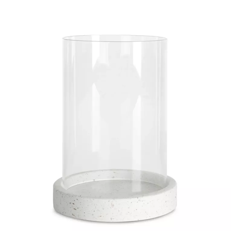 Świecznik KEVIN z podstawą ze wzorem granitu i szklanym kloszem