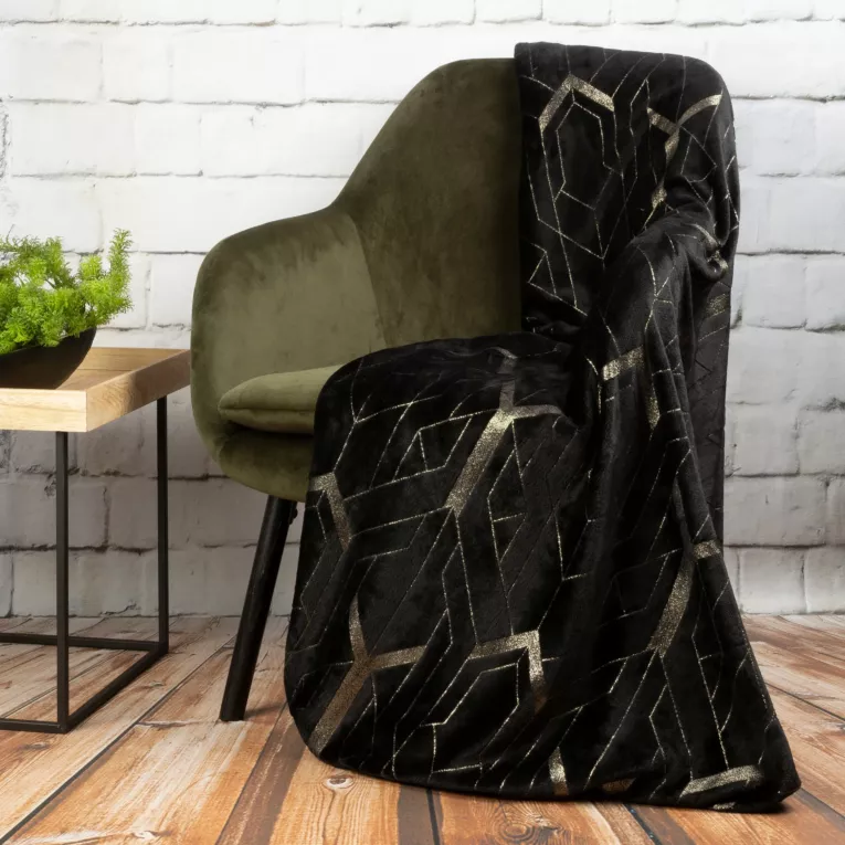 Koc  miękki i miły w dotyku z błyszczącym nadrukiem z motywem geometrycznym