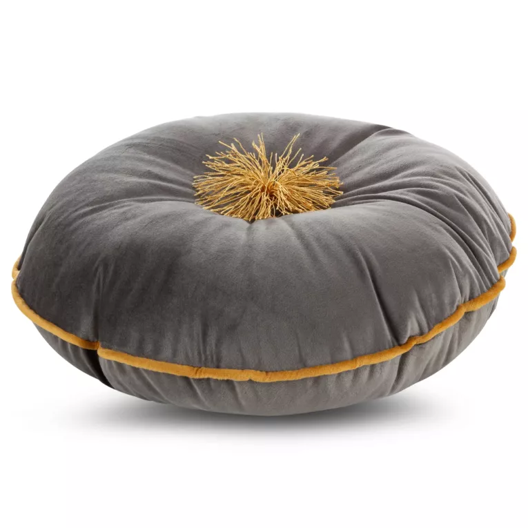 Poduszka welwetowa okrągła 40 x 40 cm popielata ze złotym chwostem i lamówką VELVET 67
