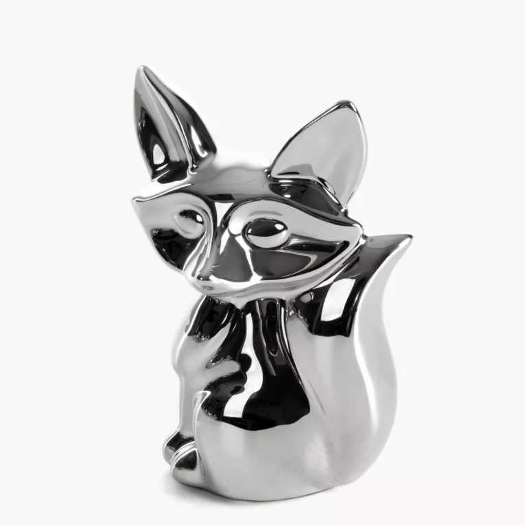 Figurka dekoracyjna wiewiórka srebrna o wysokim połysku 10x8x15 cm FABIO