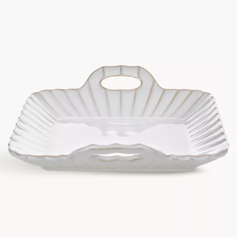 Patera ceramiczna dekoracyjna kremowo-beżowa  z praktycznymi uchwytami w stylu eko 24x23x6 cm AVRIL