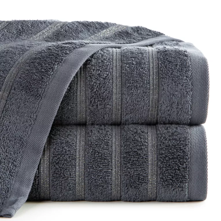Ręcznik kąpielowy 70x140 cm bawełniany kolor stalowy w błyszczące paseczki AMIRA