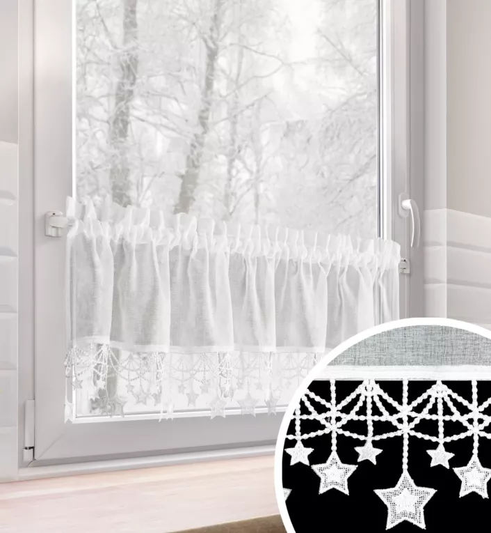 Zazdrostka biała z etaminy zdobiona świątecznymi gwiazdkami  150x30 cm tunel - XMAS