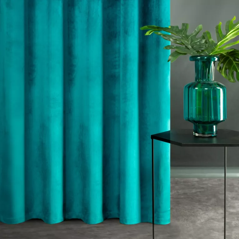 Zasłona turkusowa z aksamitnego błyszczącego welwetu 140x270 cm taśma - LUCCA