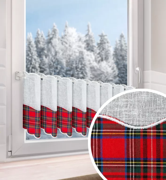 Tkanina firanowa zazdrostka, etamina z motywem świątecznej kraty