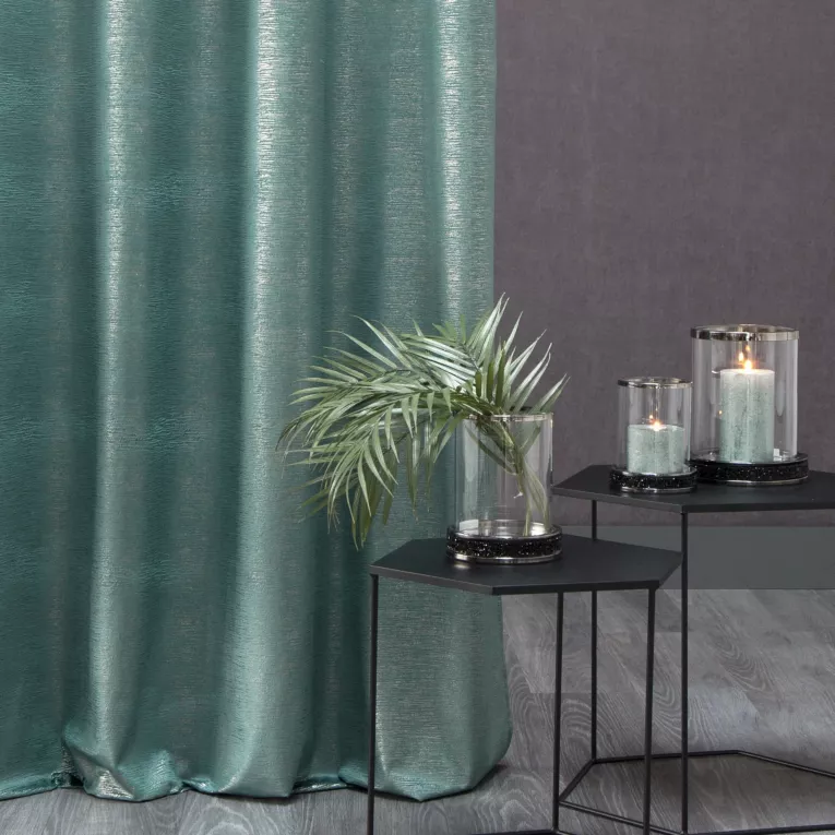 Zasłona turkusowo, złocista z lśniącą przecierką z welwetu 140x250 cm przelotka - MABEL