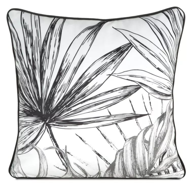 Poszewka na poduszkę 45x45 cm welwetowa, biało czarna z motywem roślinnym z wypustką na brzegach PALOMA Eurofirany Premium