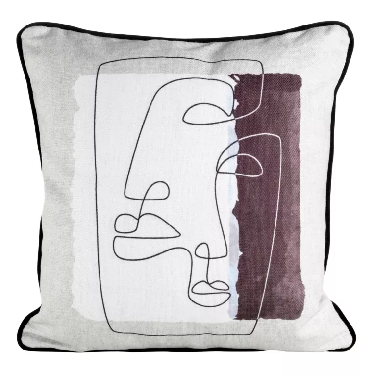 Poszewka welwetowa JOLIE z nowoczesną grafiką twarzy i kontrastującą wypustką na brzegach