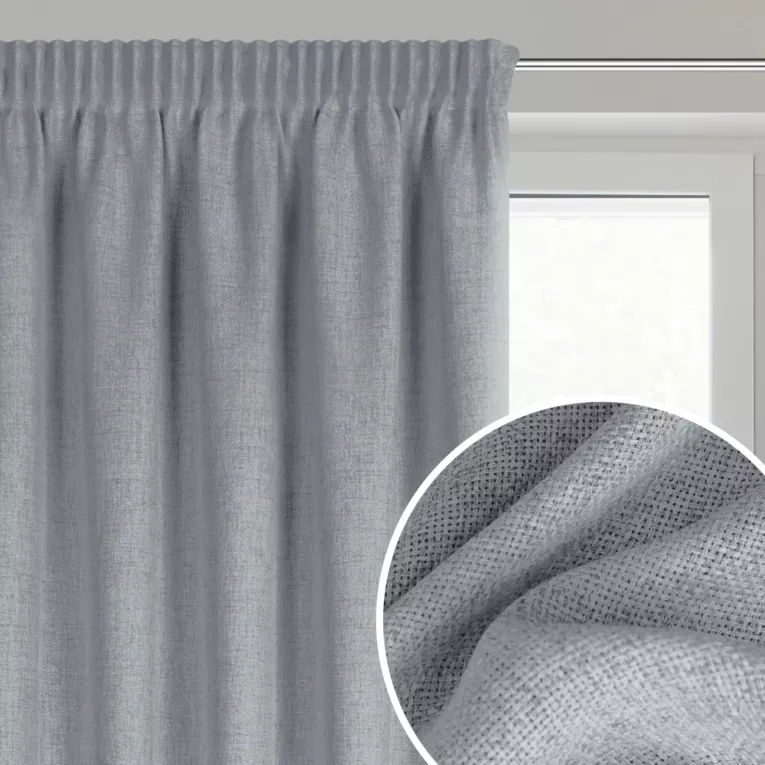 Zasłona ciemnoniebieska o naturalnym splocie z efektem melanżu 140x270 cm taśma - JULA2