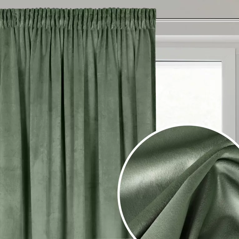 Zasłona ciemnomiętowa z matowego welwetu 140x270 cm taśma - MELANIE