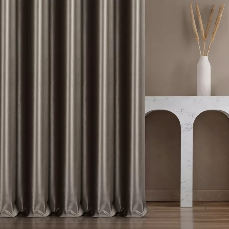 Zasłona szyta na taśmie 5 cm stalowa z miękkiej półmatowej tkaniny welwetowej