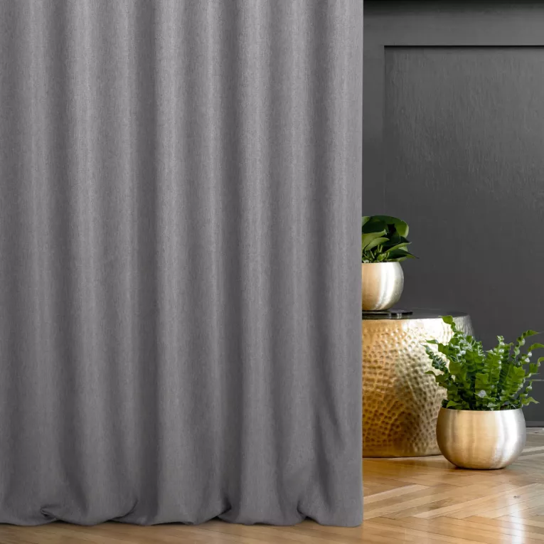 Zasłona szyta na taśmie 5 cm SHELBY grafitowa z miękkiej tkaniny o naturalnym splocie i delikatnym połysku