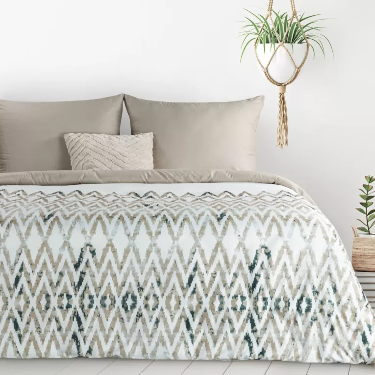 Pościel 220x200 cm kolor biały, beżowy z motywem geometrycznym VERANO 4 design 91