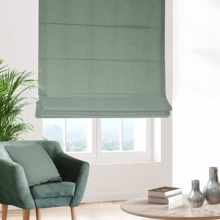 Roleta rzymska szałwiowa z tkaniny o naturalnym splocie z efektem melanżu