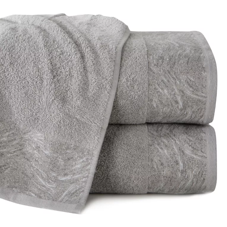 Ręcznik kąpielowy 50x90 cm bawełniany kolor srebrny z żakardową bordiurą 500 g/m2 RUBI