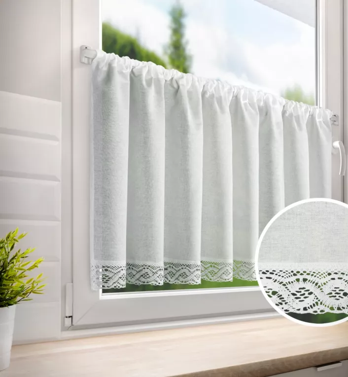 Zazdrostka biała zdobiona koronką 150x60 cm tunel VINCE