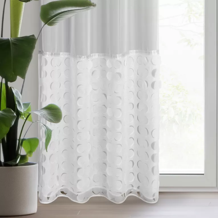 Firana biała z delikatnego woalu zdobiona wycinanym laserowo wzorem 140x250 cm przelotka DEBORA