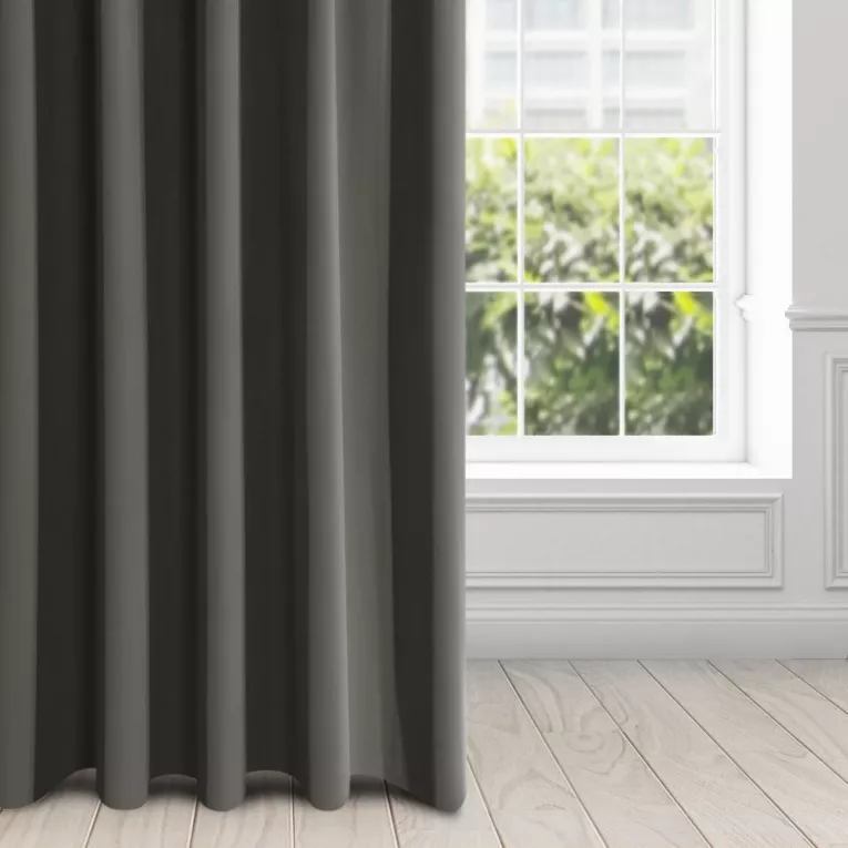 Zasłona grafitowa z gładkiej matowej tkaniny zaciemniającej 135x270 cm taśma - BLACKOUT