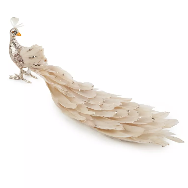 Figurka dekoracyjna świąteczna PAW z długim ogonem i lśniącymi drobinkami