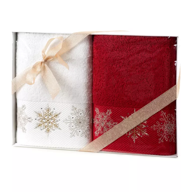 Zestaw ręczników światecznych bawełnianych 2 szt 50x90 cm kolor biały,czerwony 420 g/m2 JOY 06