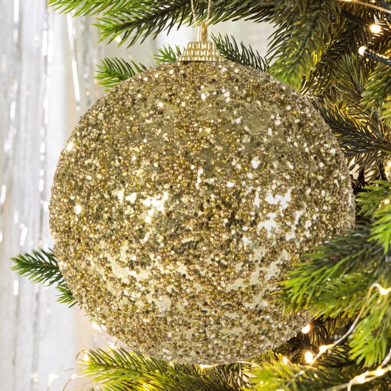 Bombka choinkowa złota obsypana brokatem