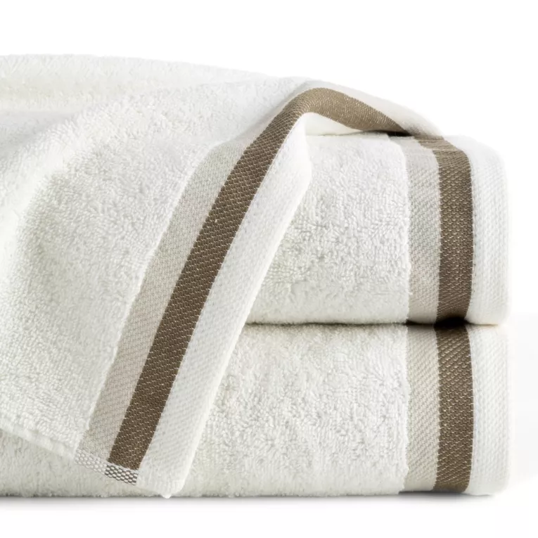 Ręcznik kąpielowy 70X140 cm bawełniany kolor kremowy z bordiurą w pasy 550 g/m2 NIKO