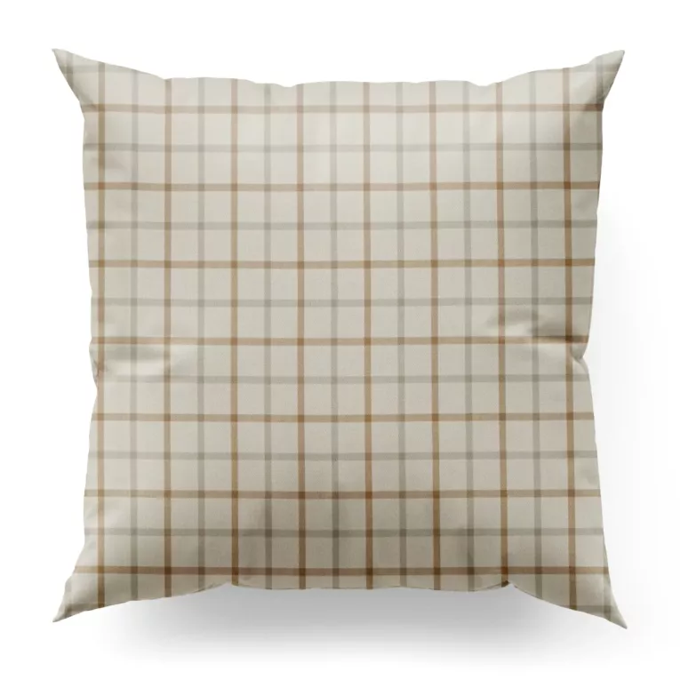 Poszewka szyta jasnobeżowa z tkaniny o jodełkowym splocie z wzorem kraty