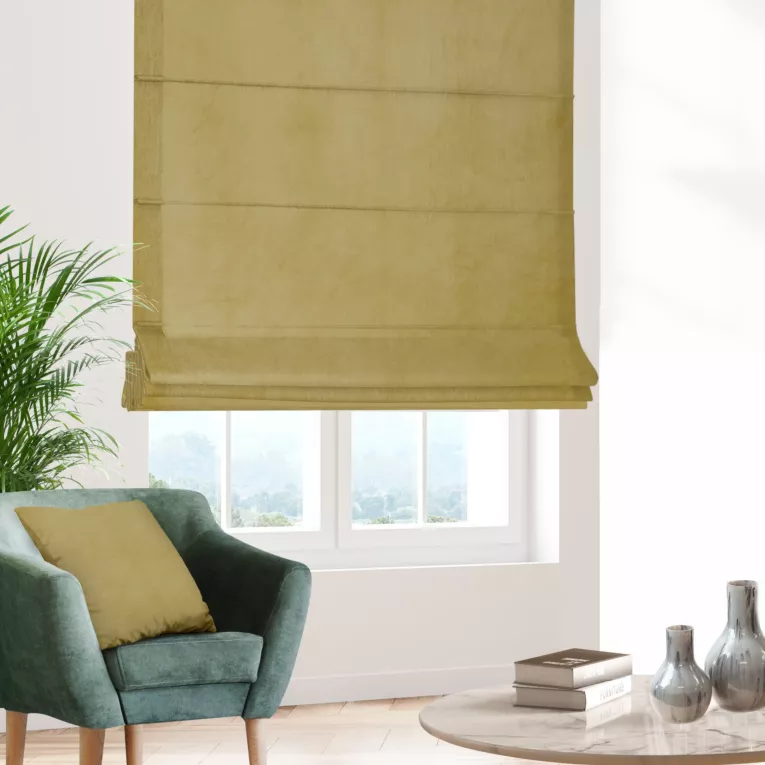 Roleta rzymska WALDO oliwkowa ze szlachetnej grubej tkaniny welwetowej o gramaturze 400g/m2