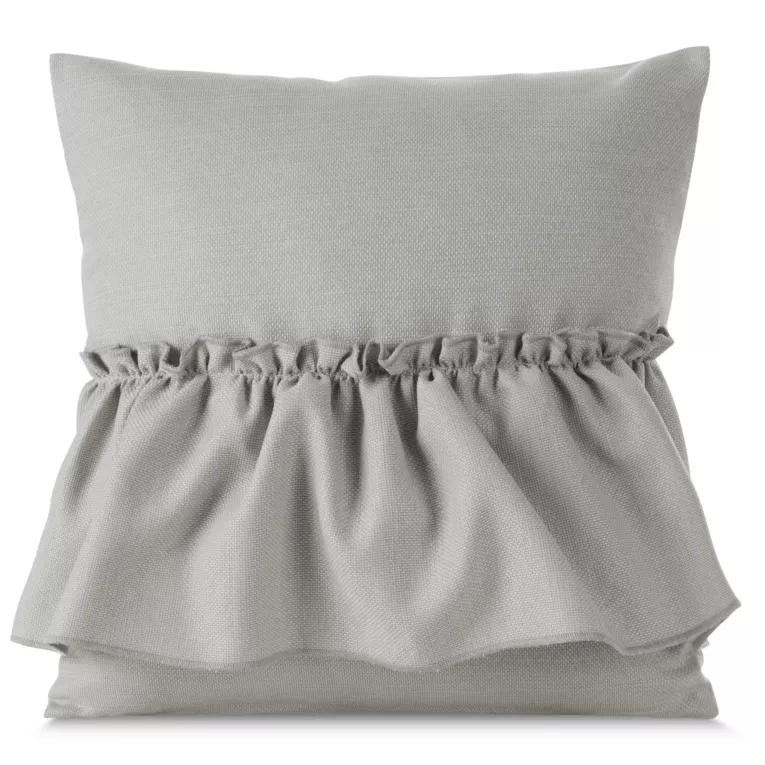 Poszewka na poduszkę 40x40 cm popielata z falbaną z tkaniny o płóciennym splocie LENA