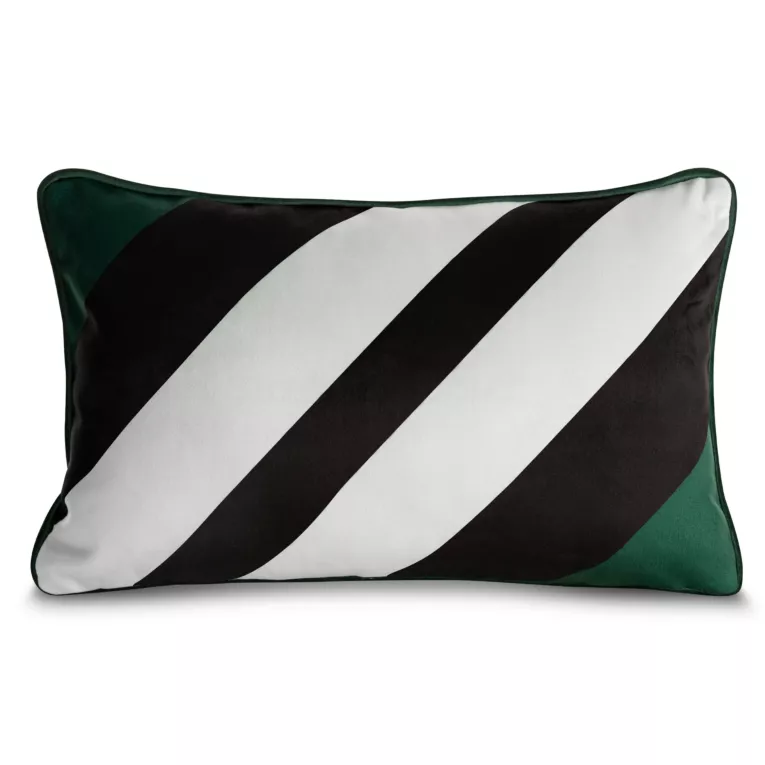 Poduszka 30 x 50 cm welwetowa biało, czarna z designerskim nadrukiem i wypustką na brzegach EVA 7 EVA MINGE