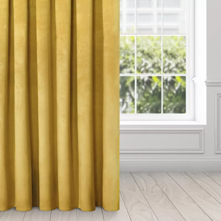 Zasłona musztardowa z miękkiego welwetu 140x250 cm taśma - SUZANA
