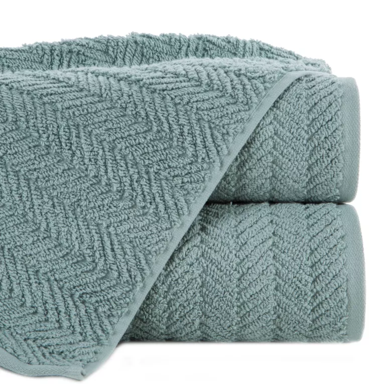 Ręcznik kąpielowy 50x90 cm bawełniany kolor miętowy zdobiony wzorem jodełki 550 g/m2 ETNO