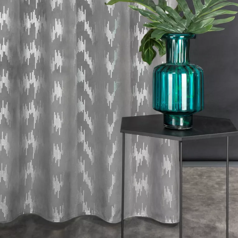 Zasłona grafitowo, srebrna z nadrukiem z tkaniny welwetowej 140x250 cm przelotka CHILL