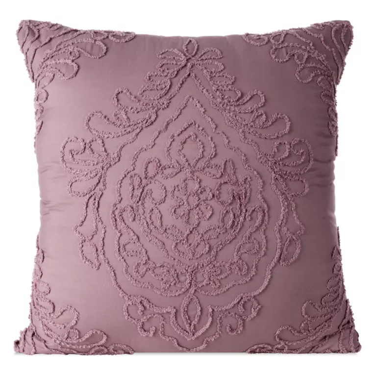 Poszewka na poduszkę 60x60 cm zdobiona ornamentową aplikacją fioletowa MIRA