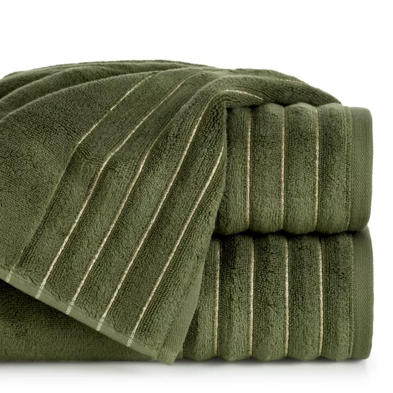 Ręcznik kąpielowy 50x90 cm kolor zielony zdobiony prążkami z błyszczącej nici 500 g/m2 LUNARI