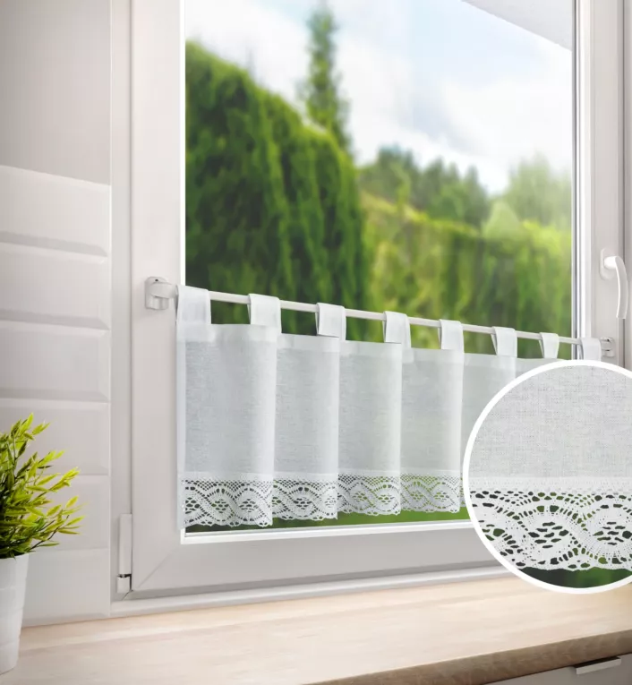 Zazdrostka biała z tkaniny z przewagą bawełny zdobiona koronką 150x30 cm VINCE