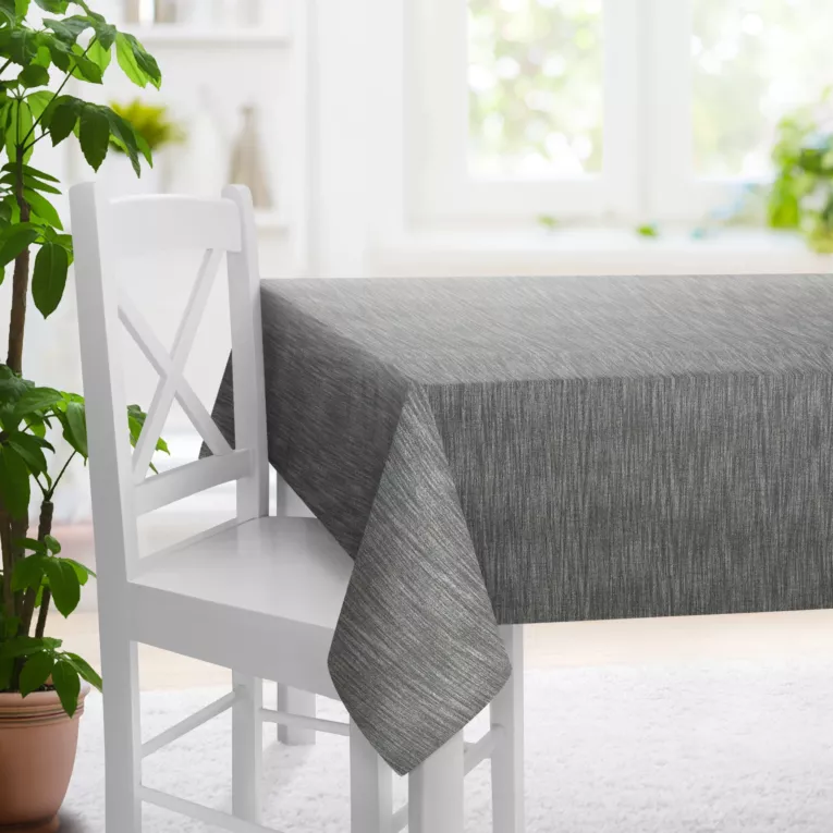 Obrus szyty FELICITY grafitowy o naturalnym splocie w melanżowych odcieniach