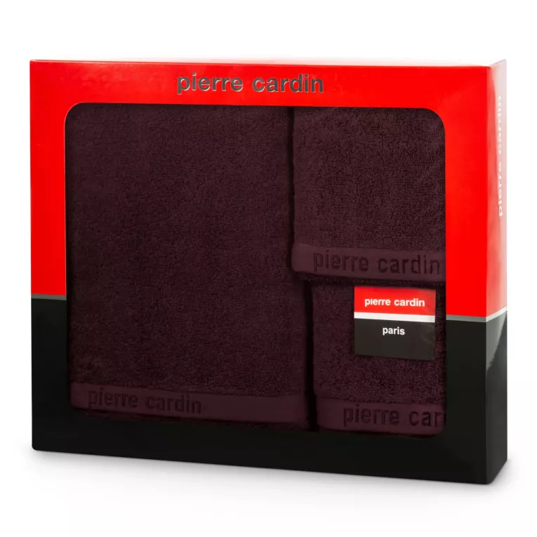 Zestaw ręczników bawełnianych na prezent 3 szt kolor burgundowy 430 g/m2 EVI Pierre Cardin