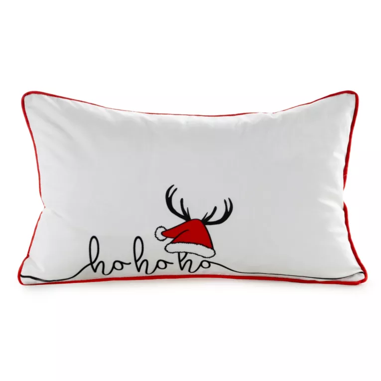 Poszewka na poduszkę 30x50 cm welwetowa, biało czerwona zdobiona nadrukiem świątecznym KARMEN