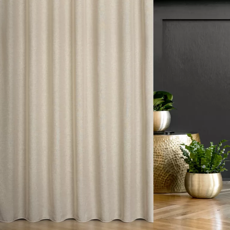 Zasłona szyta na taśmie 5 cm ADISA jasnobeżowa o luźnym lnianym splocie z błyszczącą nicią