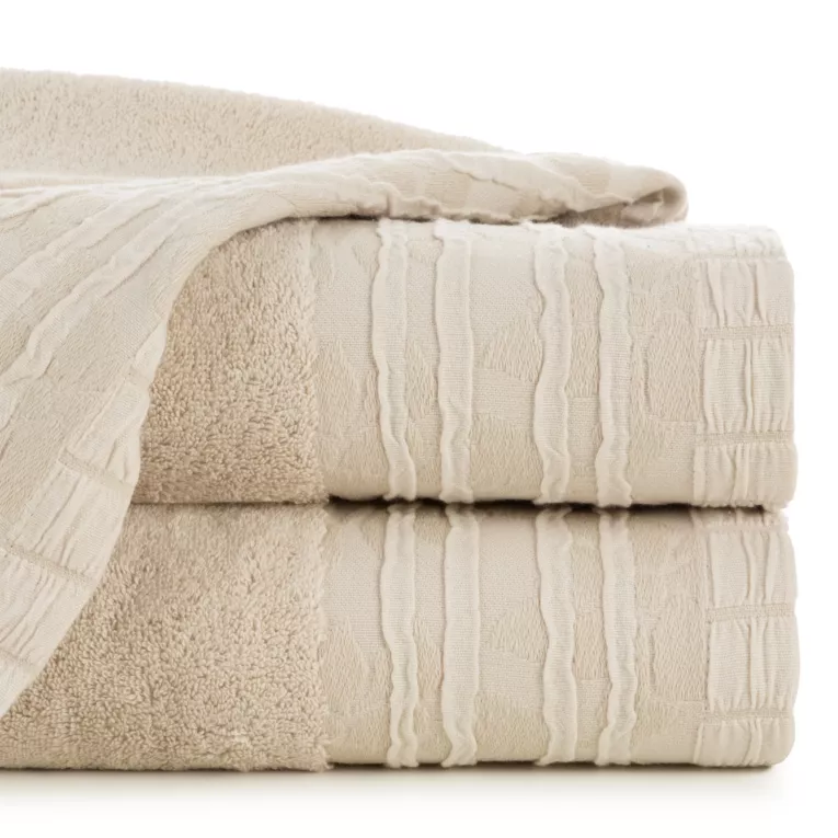 Ręcznik ROSSI z żakardową bordiurą w kwiaty i marszczeniem