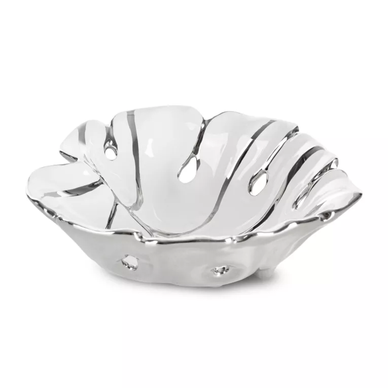 Misa ceramiczna MORISA w kształcie liścia monstery wykończona srebrnymi akcentami